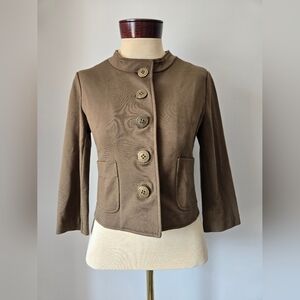 Cartonnier Olive Green Cropped Blazer With Bronze Buttons. Size Small